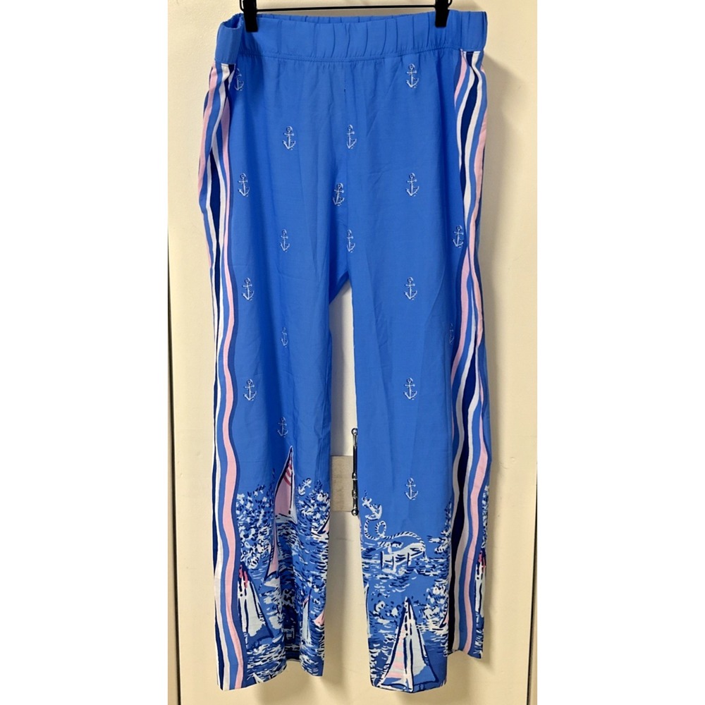 Lilly Pulitzer Size XL Bal Harbour Palazzo Pants Lunar Blue A Lil Nauti Engineer - Picture 3 of 13
